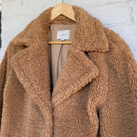 LOFT Camel Teddy Sherpa Trench Coat Size Medium - Picture 5 of 13